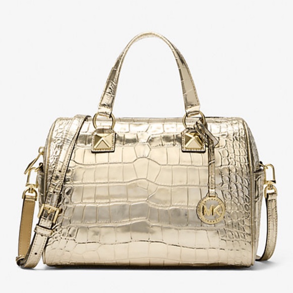 Michael Kors Grayson Md Metallic Crocodile Embossed Leather Satchel
Pale Gold - Picture 1 of 16